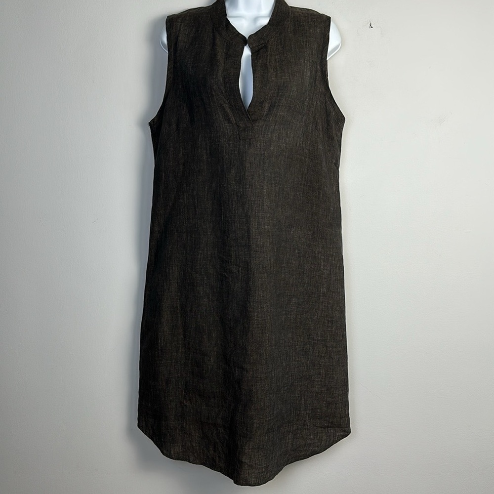 Nuthatch 100% Linen Sleeveless Mandarin Collar Shirt Dress Size M Made in Maine